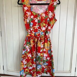 Vintage Tulle Floral Sleeveless Dress with Belt